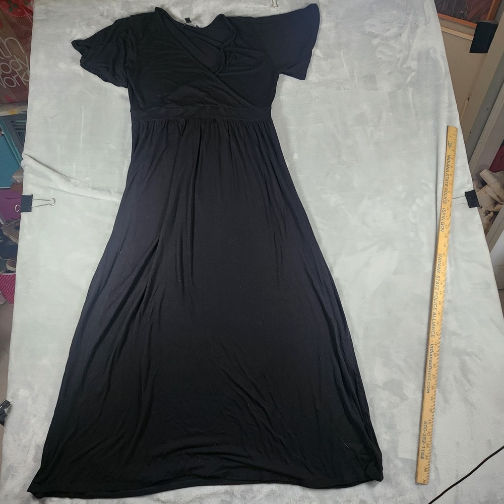 41Hawthorn Black‎ Maxi Dress Large L V-Neck Flowy Casual Basic Solid Minimalist